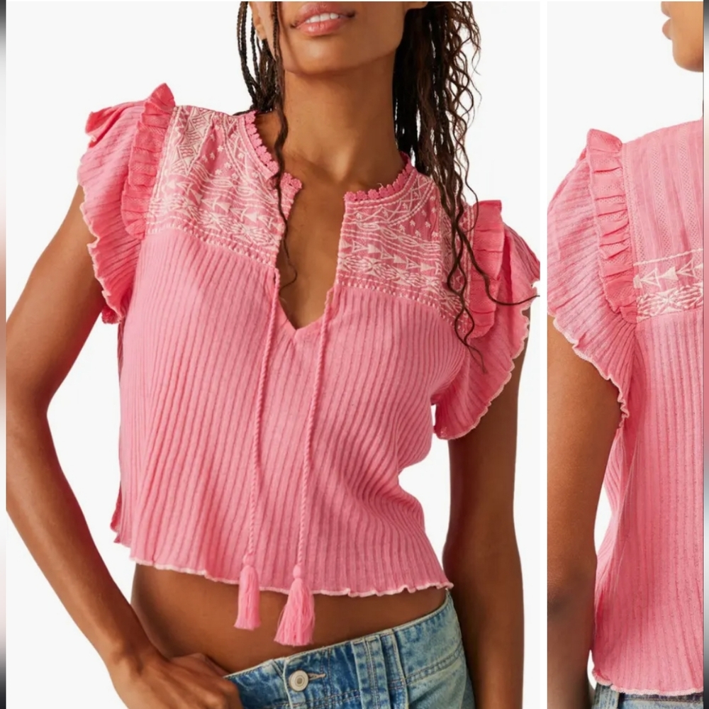 Free people sarafina Embroidered Yoke Cotton Blend Crop top new without …